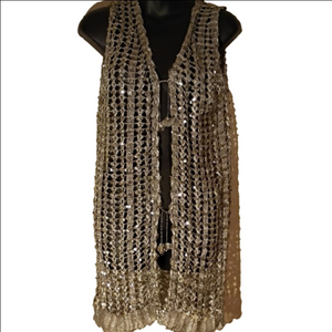 Silver Crochet Long  Vest.No Tags, See Measurements.